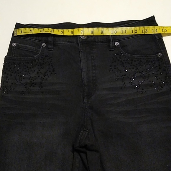 New INC high rise black denim with small black stone details on the front - Picture 6 of 14